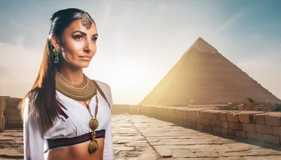 Egyptian Woman Wearing Traditional Jewelry Near The Great Pyramid