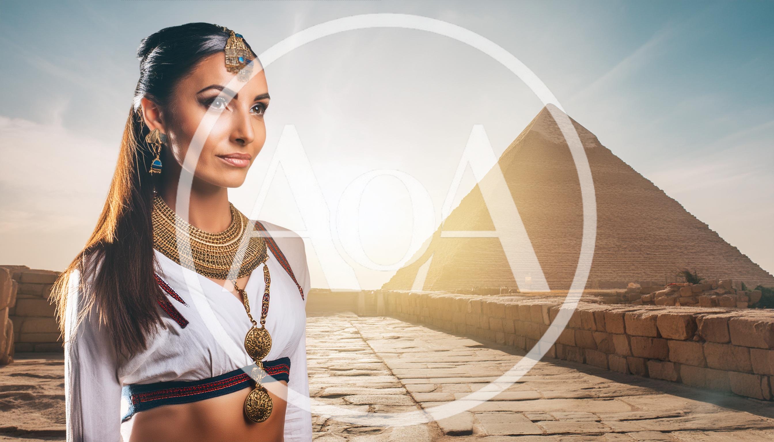 Egyptian Woman Wearing Traditional Jewelry Near The Great Pyramid