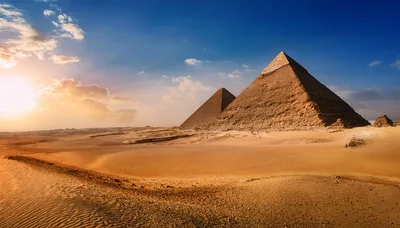 Great Pyramids Of Giza At Sunset