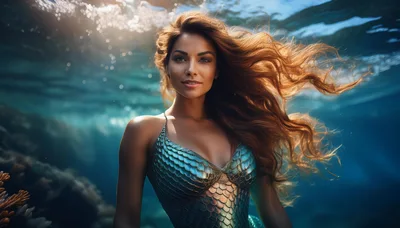 Beautiful Mermaid Swimming Underwater In The Ocean