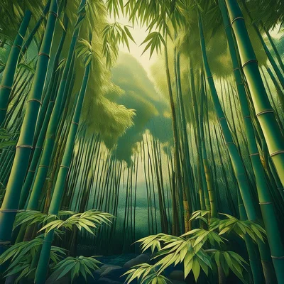 Lush Green Bamboo Forest With Sunlight Filtering Through