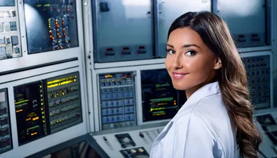 Female Scientist Working In A High Tech Control Room