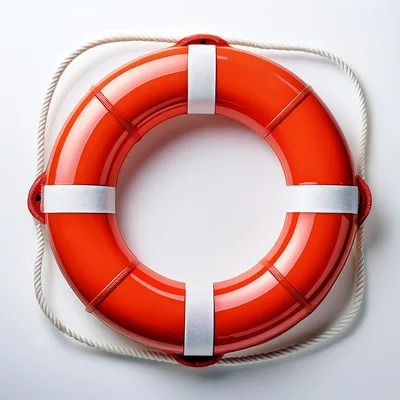 Orange Lifebuoy Ring With White Rope On White Background