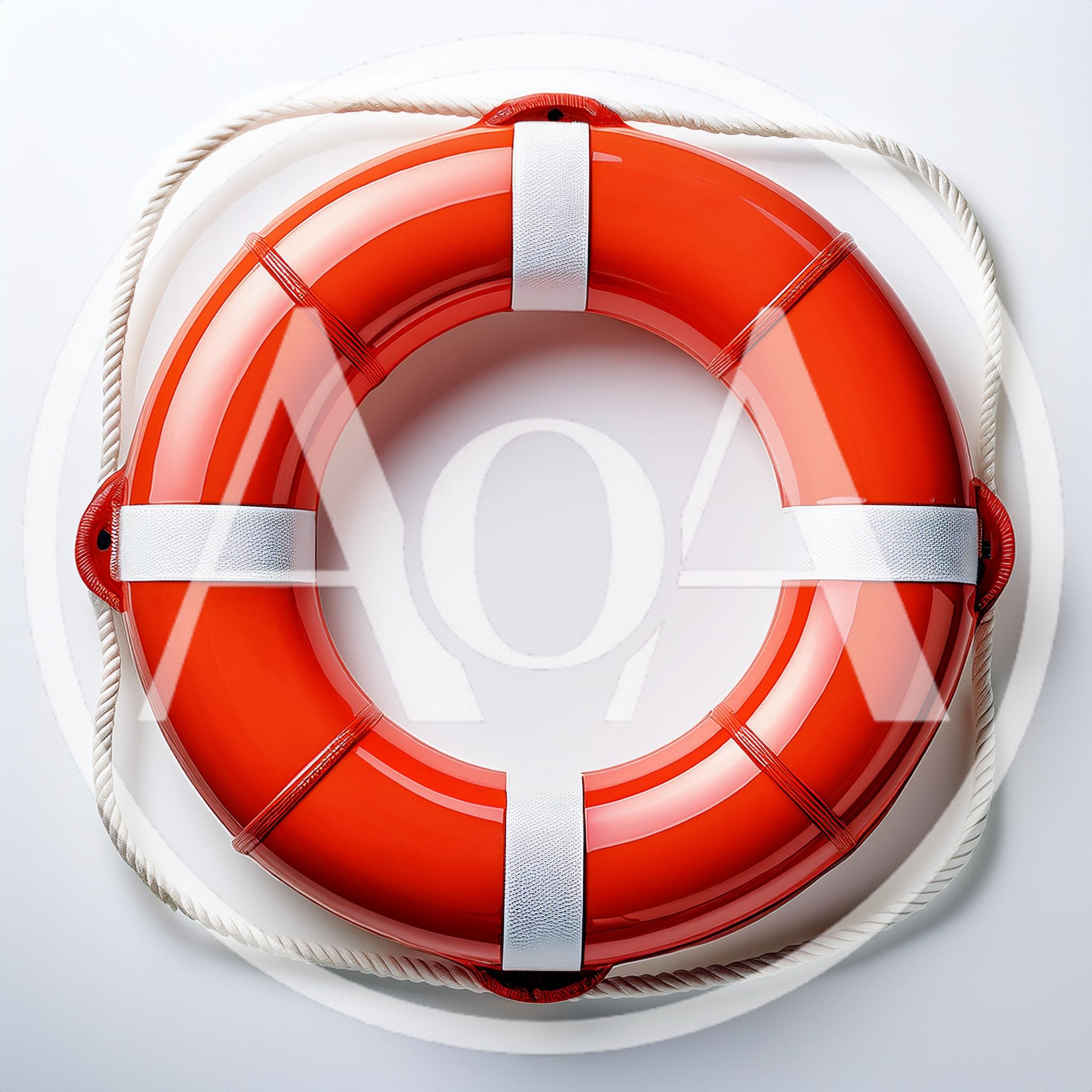 Orange Lifebuoy Ring With White Rope On White Background