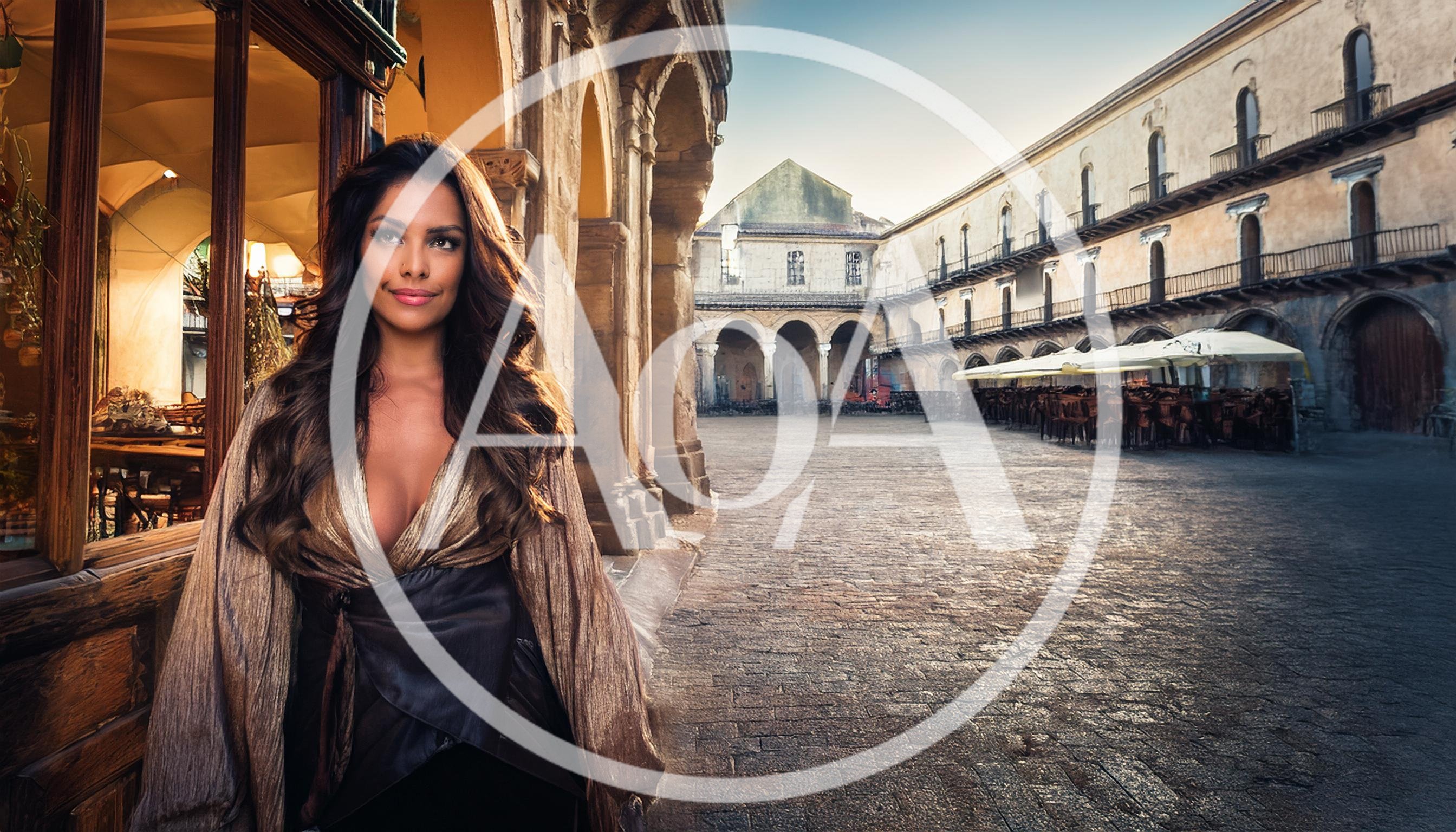 Elegant Woman Standing In A Historic Italian Piazza