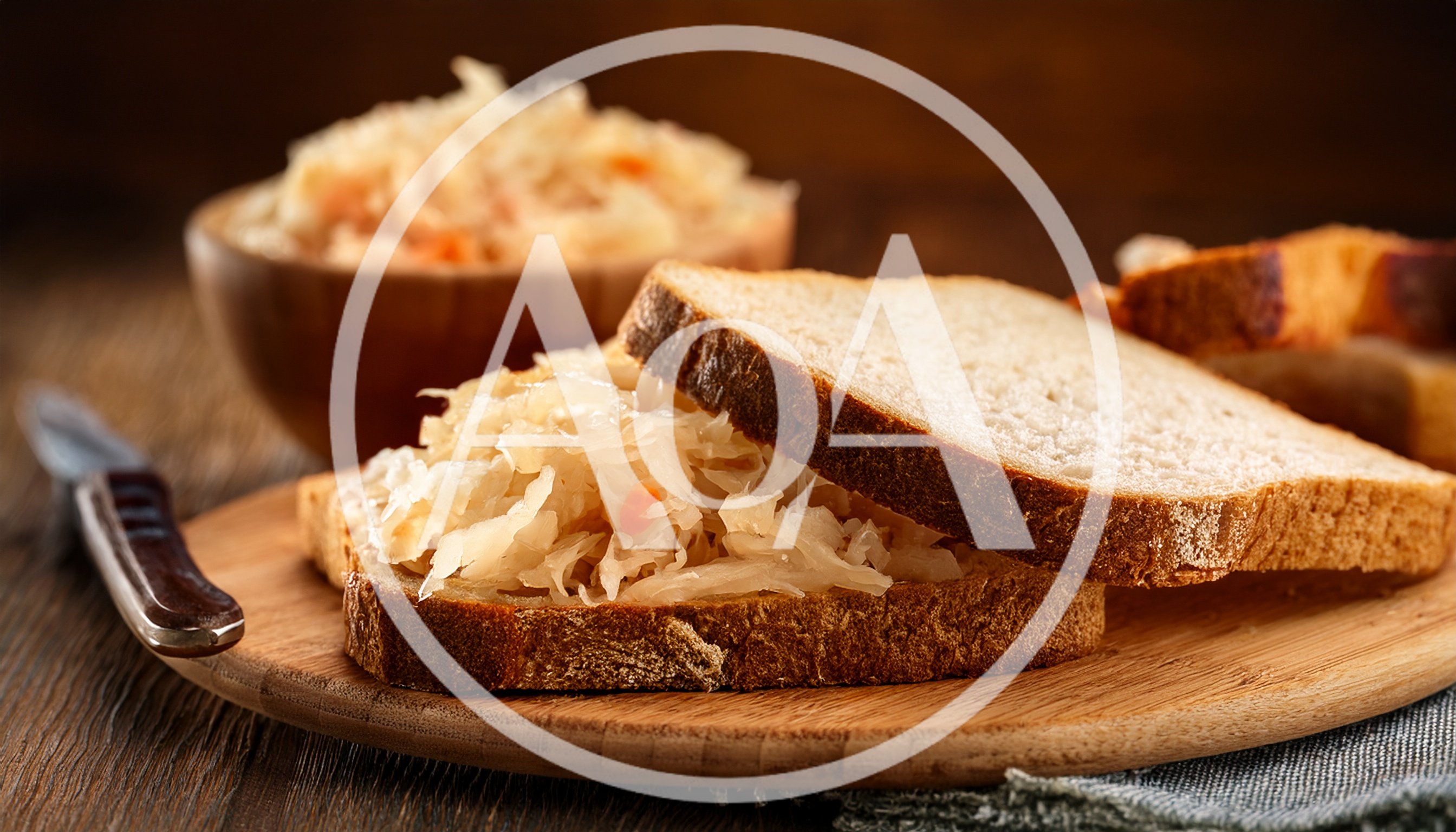 Sauerkraut Sandwich on a Wooden Cutting Board