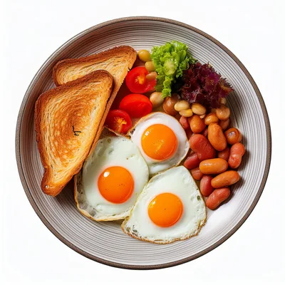 Full English Breakfast Plate With Eggs And Toast