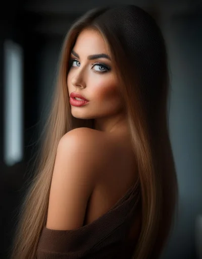 Portrait Of A Beautiful Woman With Long Straight Hair