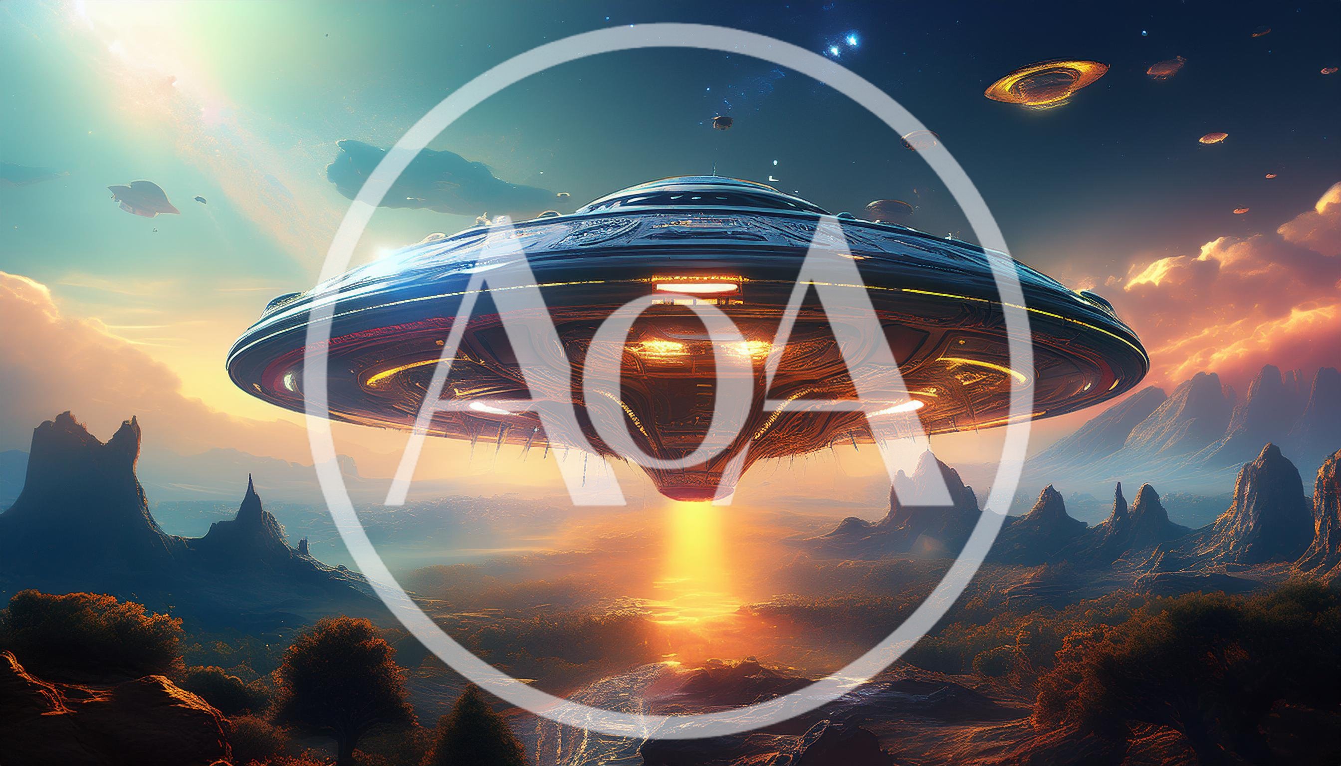 Futuristic Alien Spaceship Hovering Over Alien Landscape