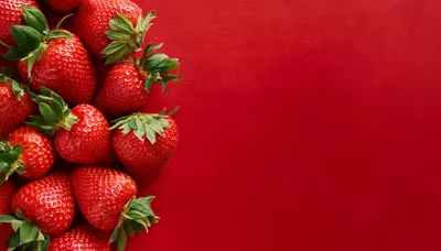 Fresh Ripe Strawberries Arranged On A Vibrant Red Background