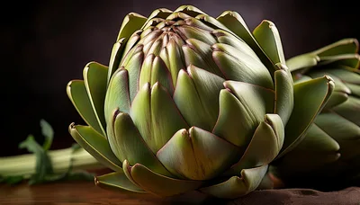 Fresh Green Artichoke On A Wooden Surface