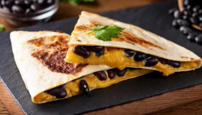 Two Pieces Of Black Bean And Cheese Quesadilla