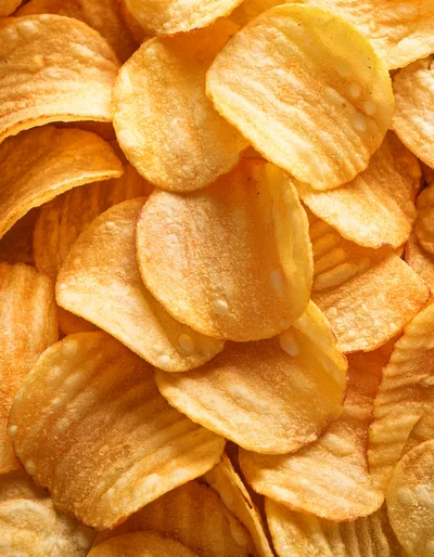 Close Up Of Crispy Ruffled Potato Chips