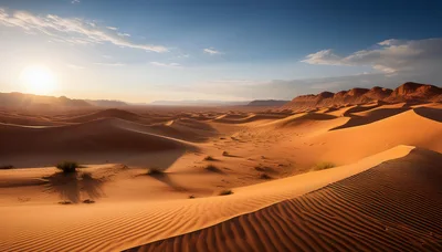 Golden Hour Sand Dunes In The Vast Desert