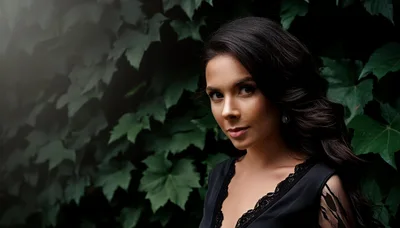 Portrait Of A Beautiful Woman Against Ivy Leaves