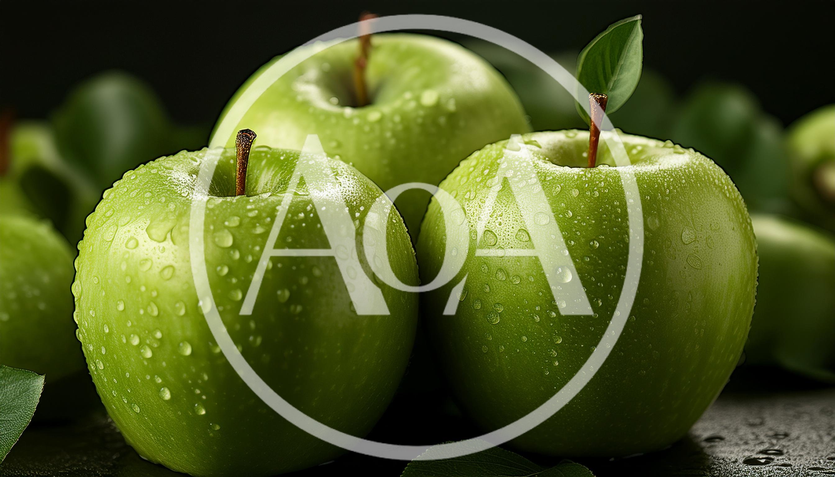 Three Fresh Green Apples With Water Droplets