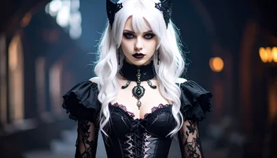 Gothic Woman With White Hair In Dark Setting