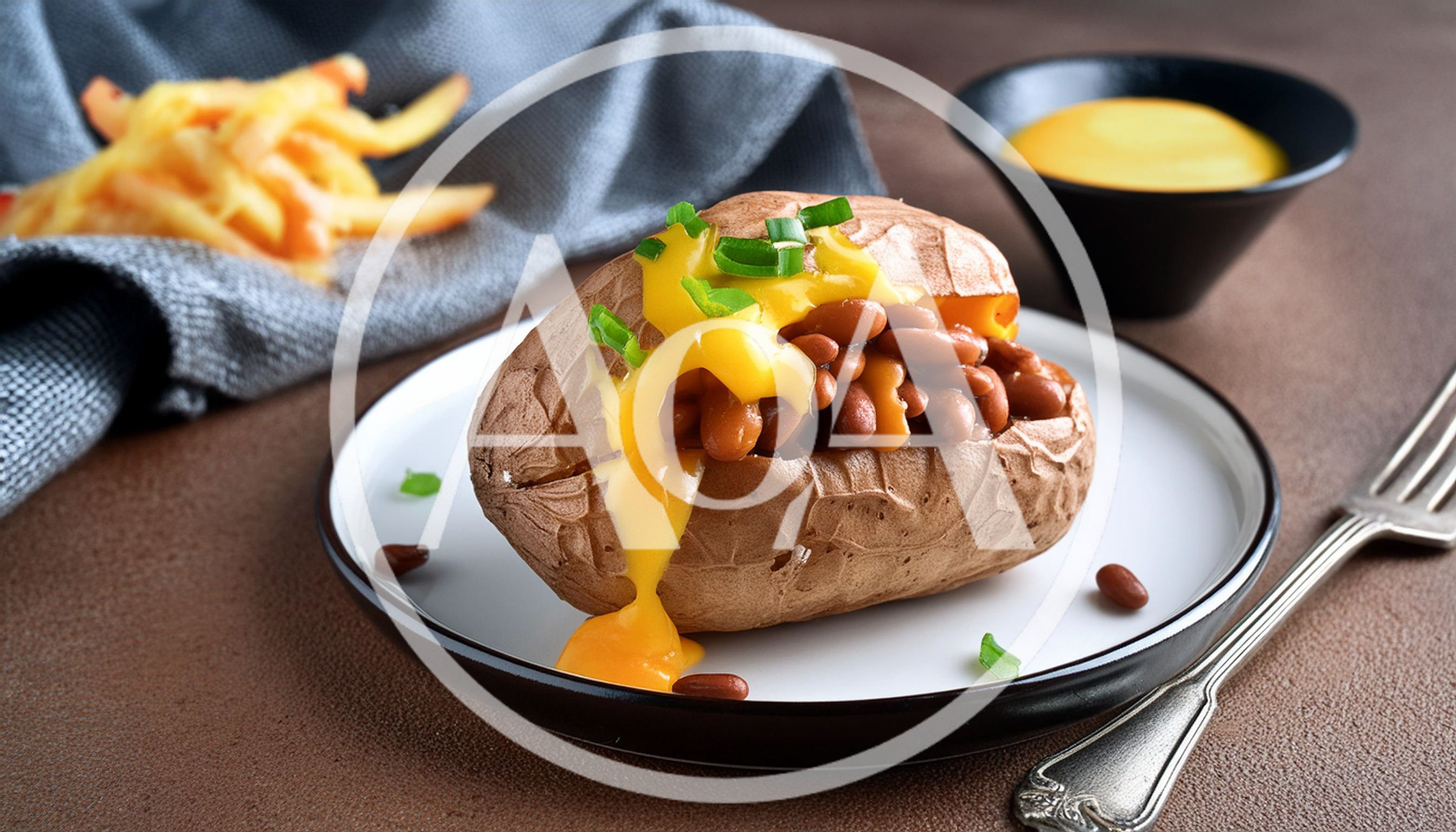 Baked Potato Topped With Beans And Melted Cheese