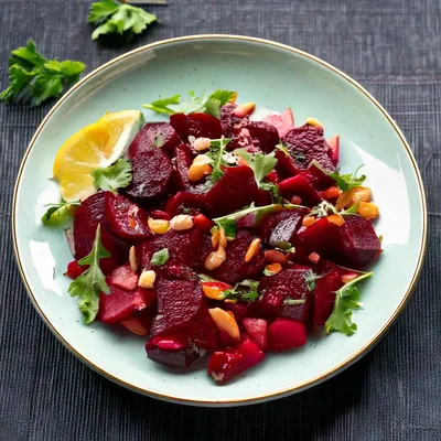 Beetroot Salad With Lemon And Herbs On Plate