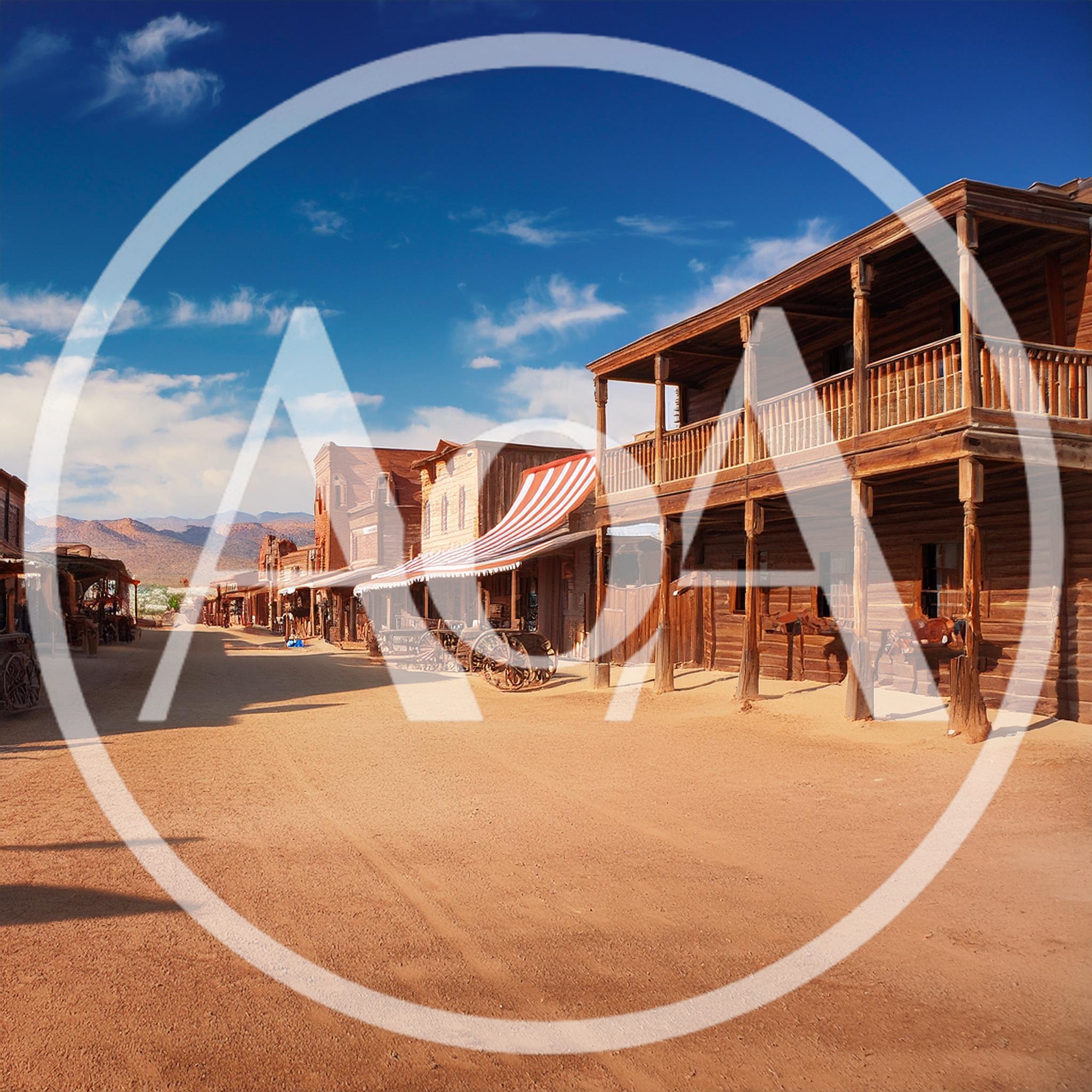 Old West Town Street With Wooden Buildings
