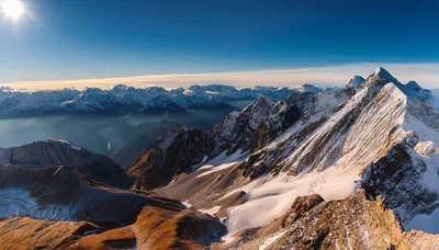 Panoramic View Of Snow Covered Mountain Peaks