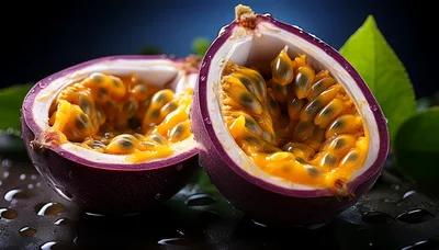 Two Halves Of Fresh Ripe Passion Fruit