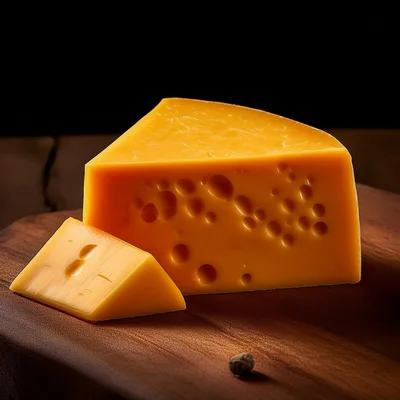 Wedge Of Swiss Cheese On A Wooden Board