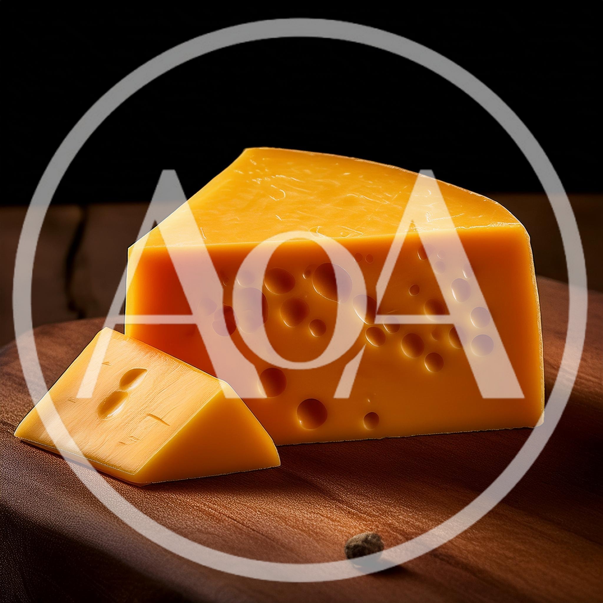 Wedge Of Swiss Cheese On A Wooden Board