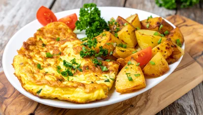 Omelet With Roasted Potatoes And Fresh Herbs