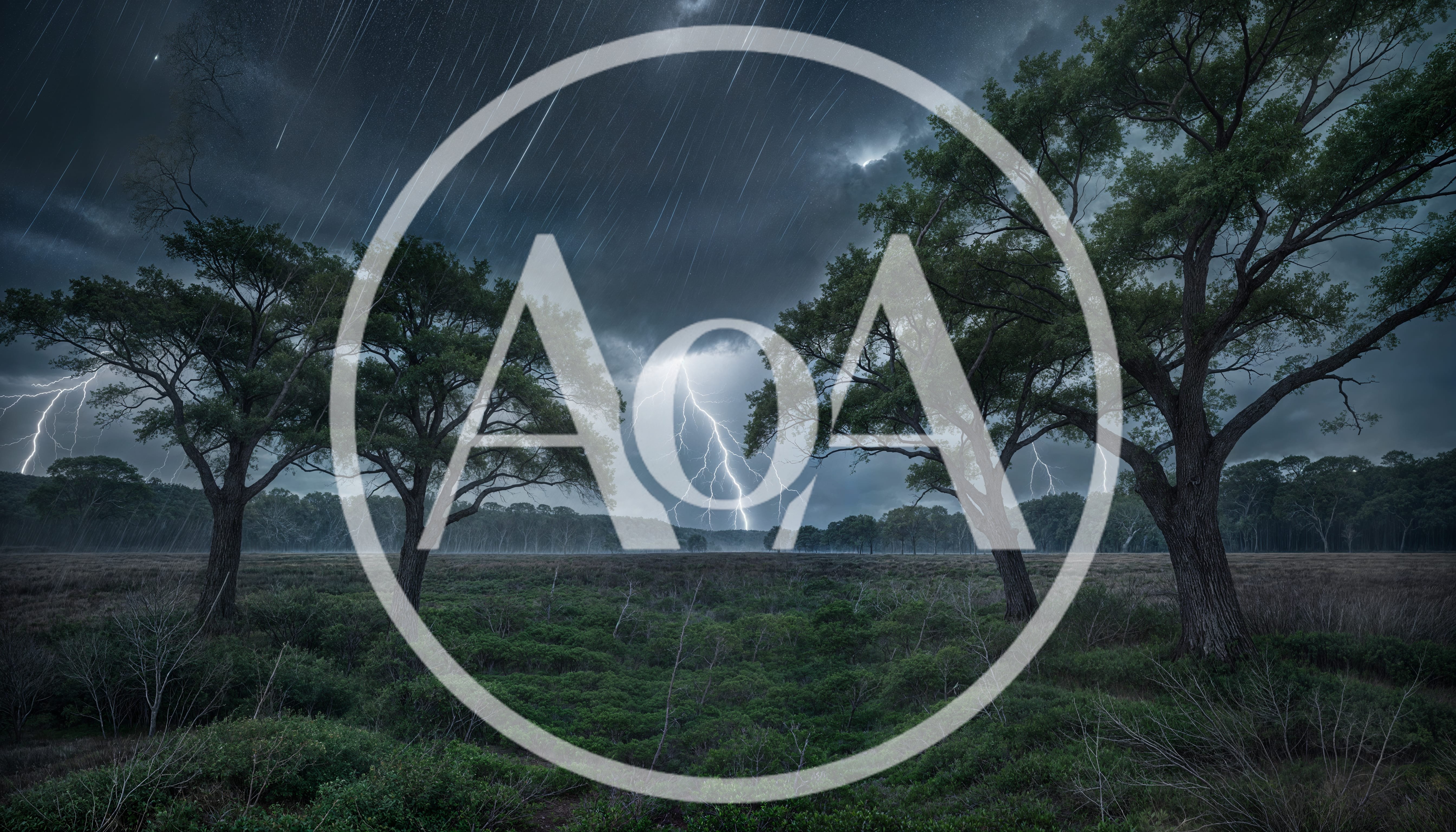 Lightning Strike Over A Stormy Forest Landscape