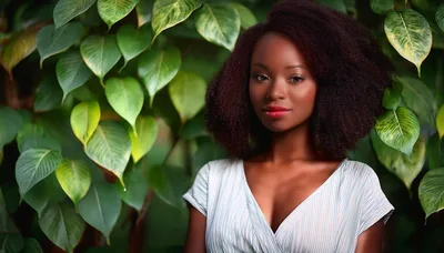 Portrait Of A Beautiful Woman In Tropical Foliage