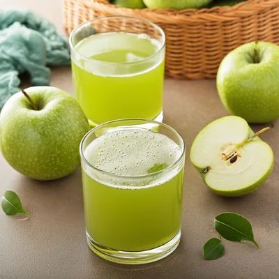 Two Glasses Of Fresh Green Apple Juice
