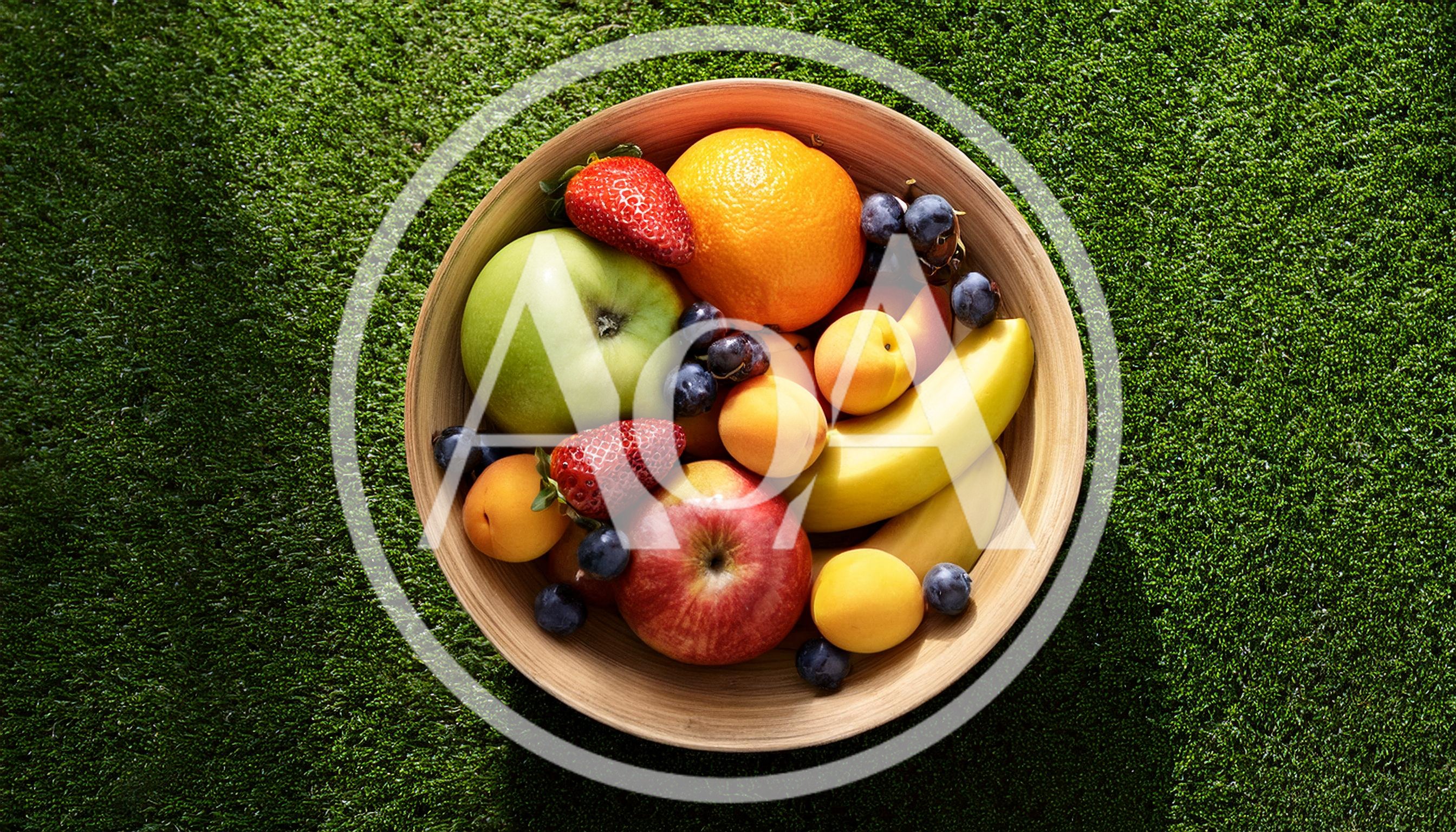 Fresh Assorted Fruits In A Wooden Bowl