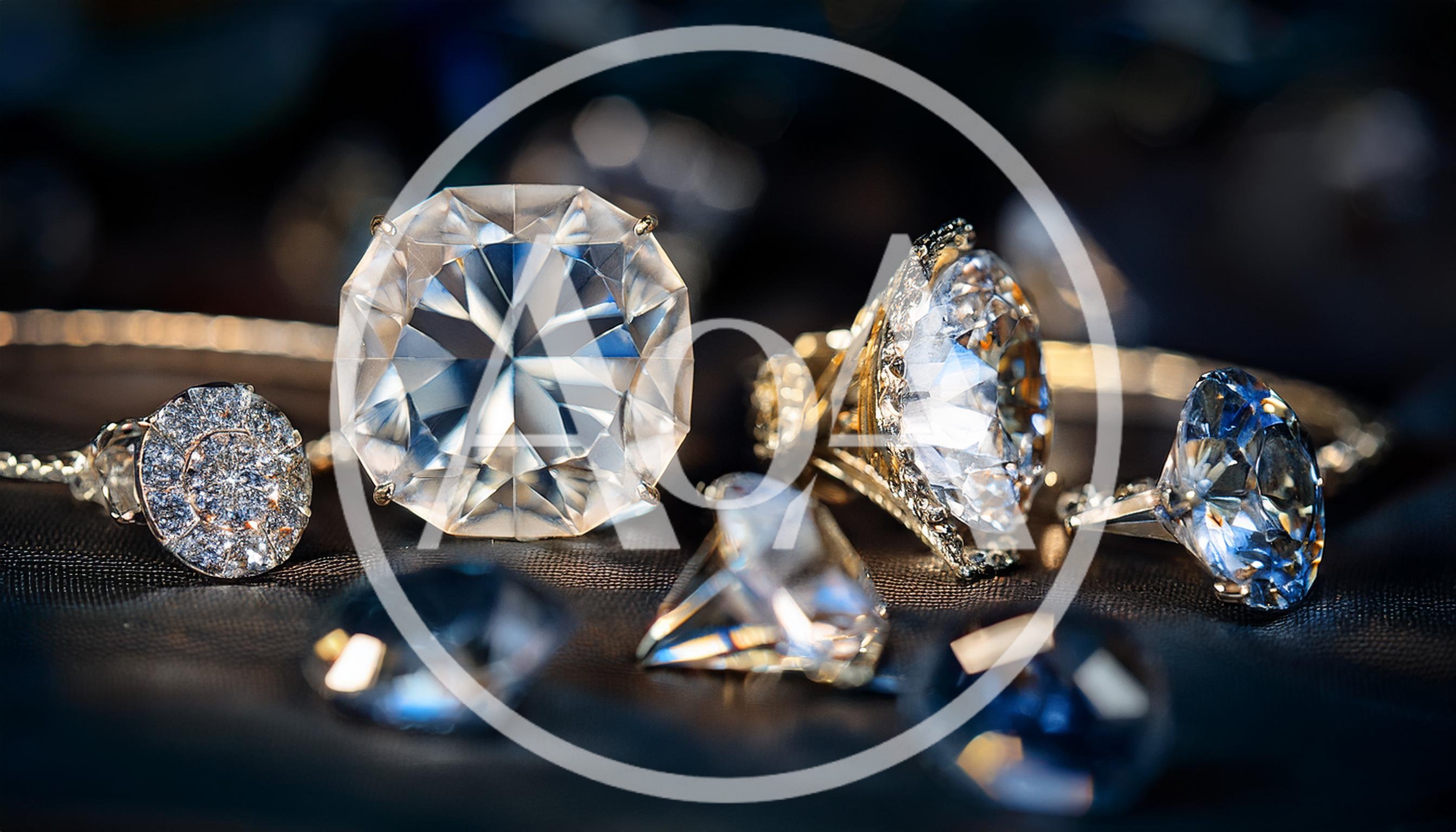 Luxury Diamond Rings And Loose Gemstones On Dark Fabric