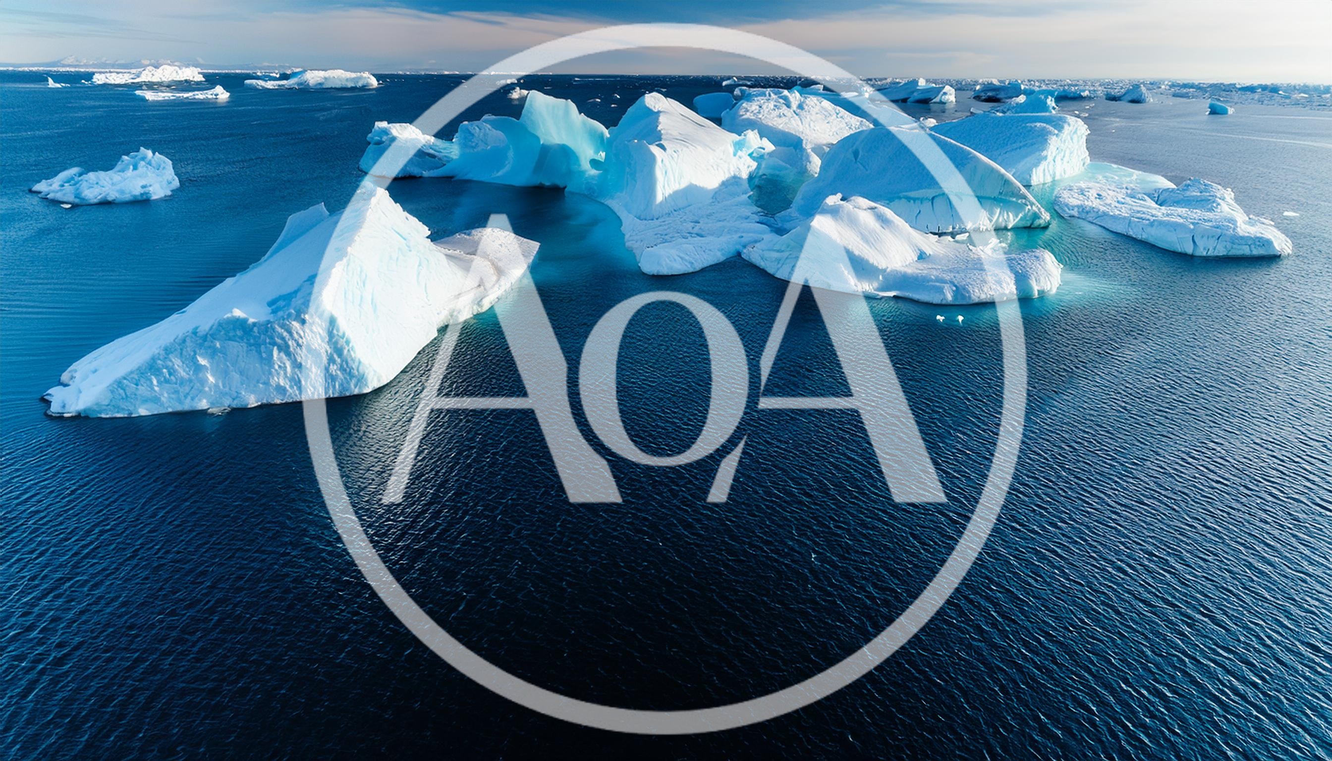 Aerial View Of Massive Icebergs Floating In Arctic Ocean