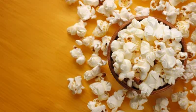 Wooden Bowl Filled With Freshly Popped Popcorn