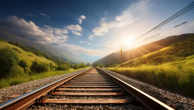 Railway Tracks Leading Through A Scenic Mountain Valley