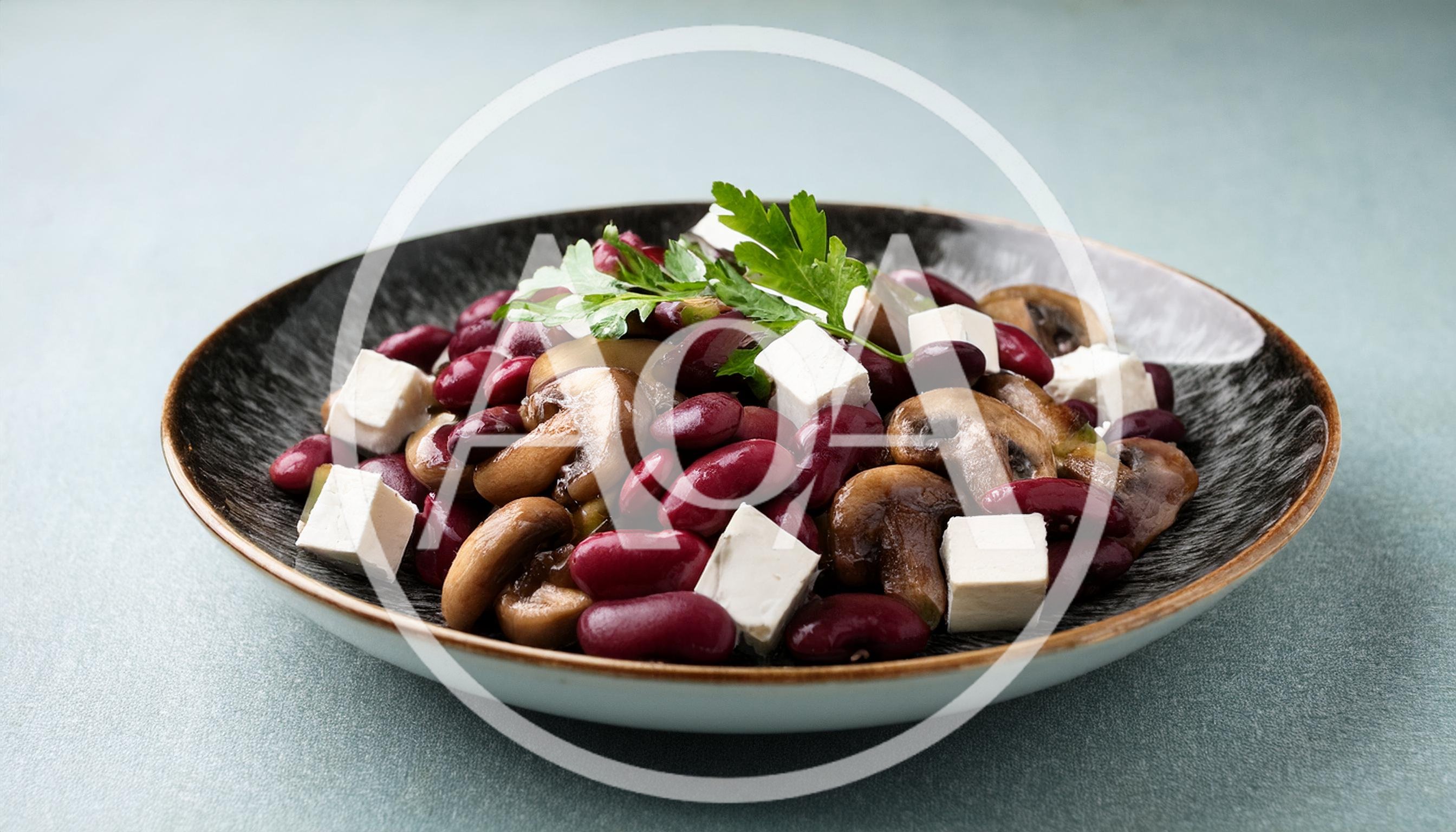 Red Kidney Bean Salad With Mushrooms And Feta Cheese