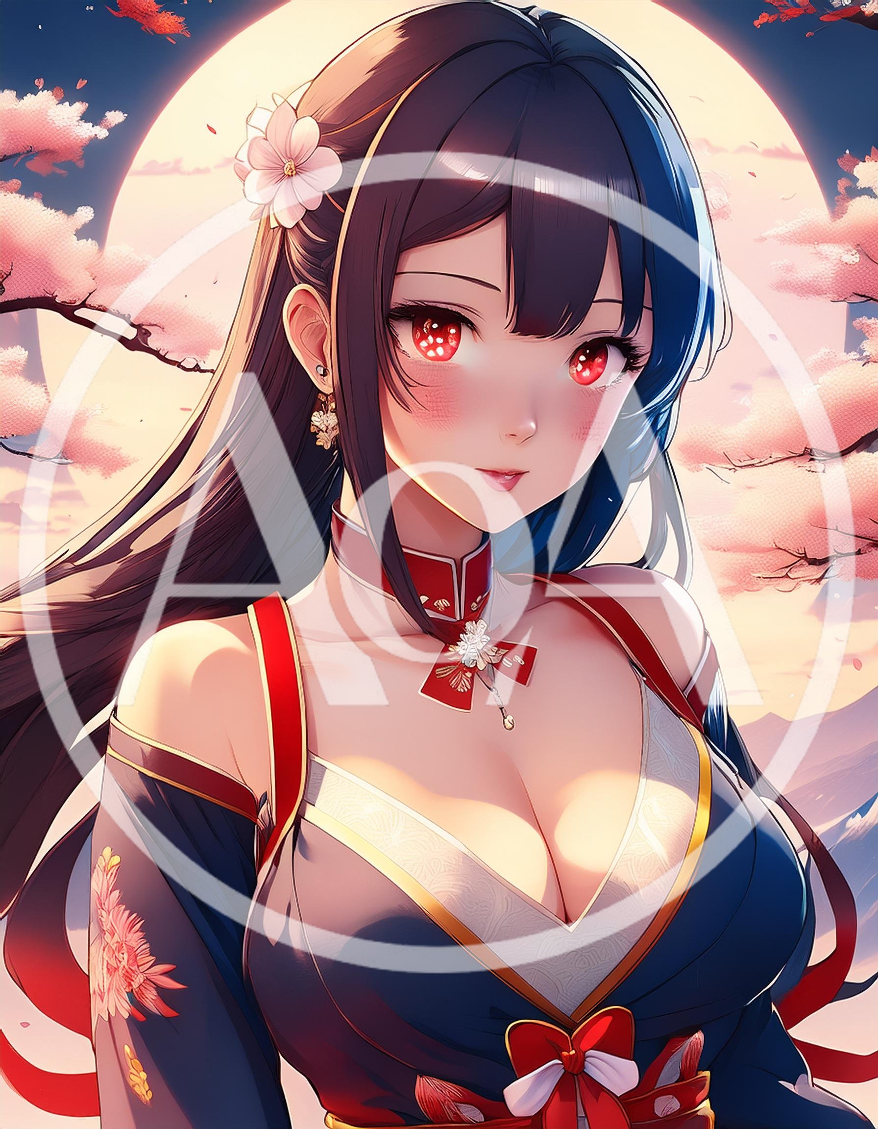 Anime Style Portrait Of A Beautiful Woman With Cherry Blossoms
