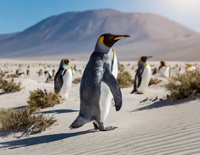 King Penguins Standing On Sandy Beach In Patagonia