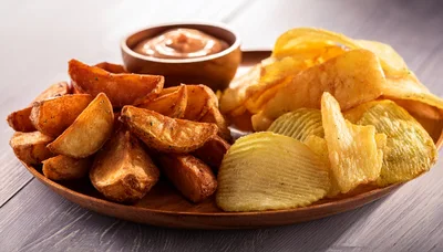 Potato Wedges And Crispy Chips With Dipping Sauce