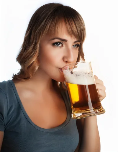 Young Woman Drinking Beer From A Glass Mug