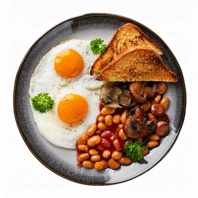 Traditional English Breakfast With Eggs Toast And Beans