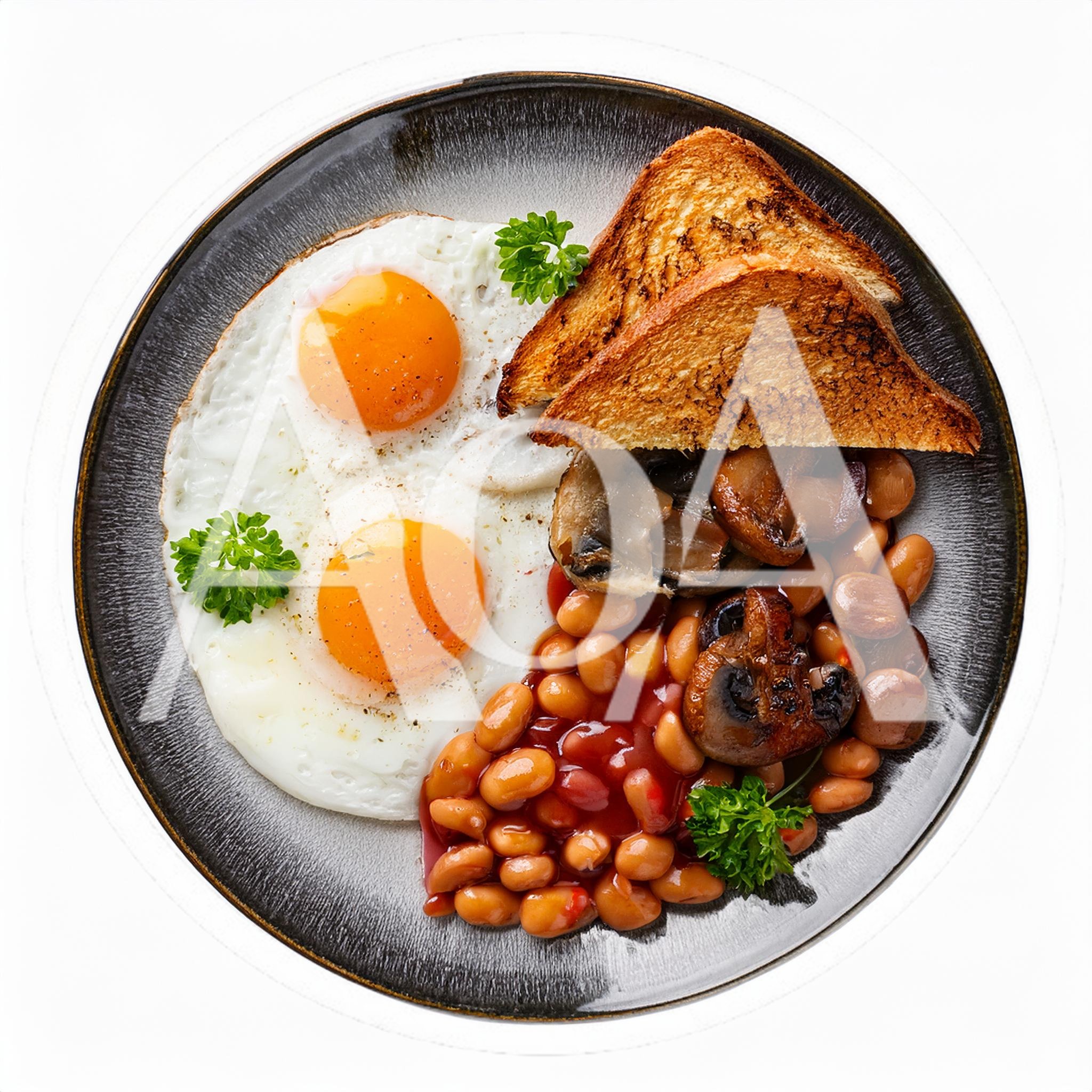 Traditional English Breakfast With Eggs Toast And Beans