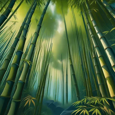 Low Angle View Of A Lush Bamboo Forest