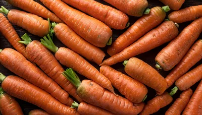 Fresh Raw Carrots Arranged On Dark Wooden Background