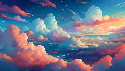 Dreamy Pastel Sunset Sky With Fluffy Clouds