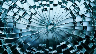 Shattered Tempered Glass Surface With Radial Cracks