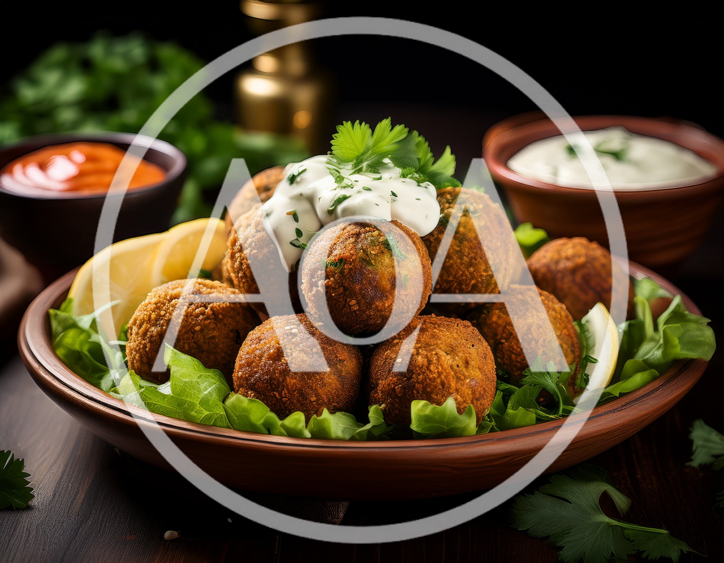 Plate Of Crispy Falafel With Yogurt Sauce