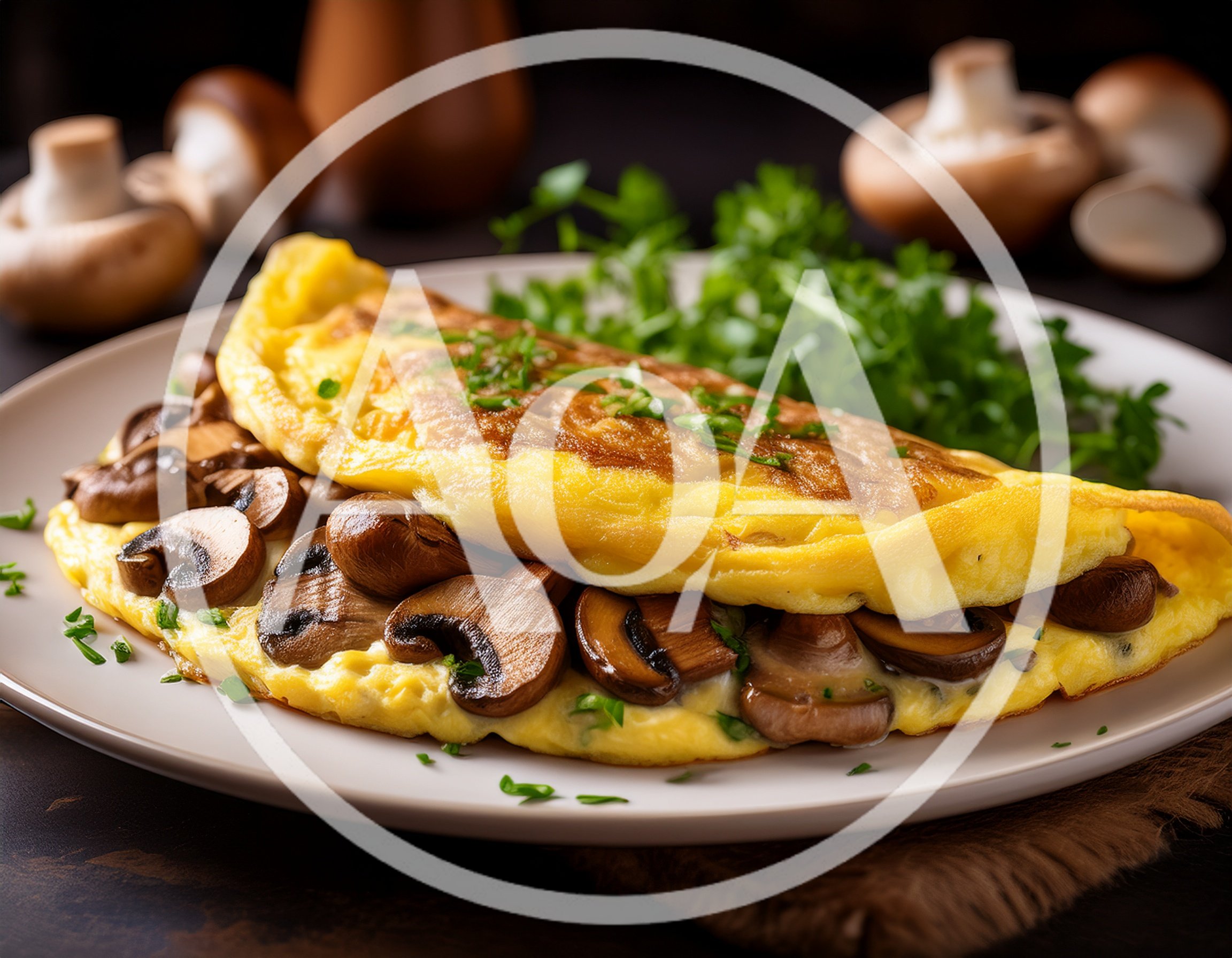 Mushroom Omelet Served On A White Plate